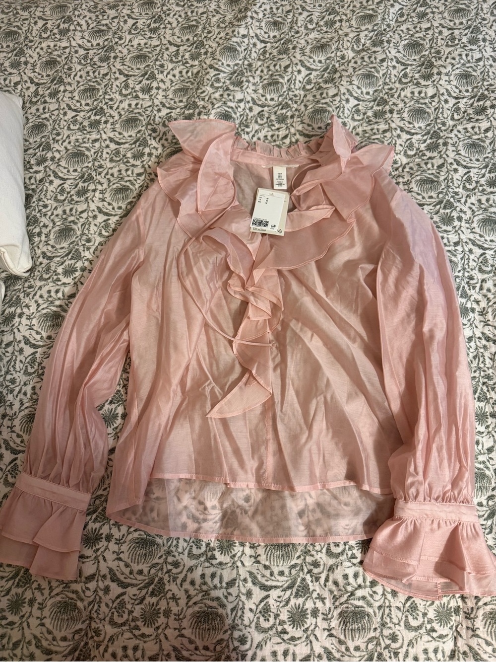 H&M Pale Pink Ruffle Tie-Neck Blouse